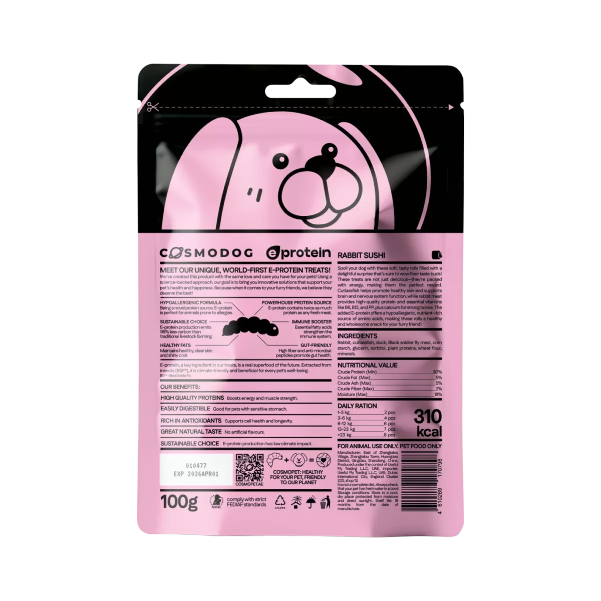 Dog Treats With Rabbit Sushi, 100g, E-Protein, Hypoallergenic