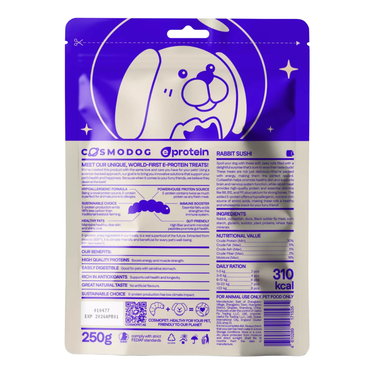 Dog Treats With Rabbit Sushi, 250g, E-Protein, Hypoallergenic