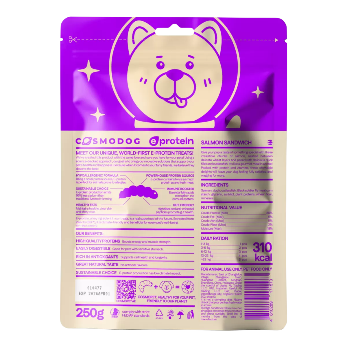 Dog Treats With Salmon Sandwich, 250g, E-Protein, Hypoallergenic