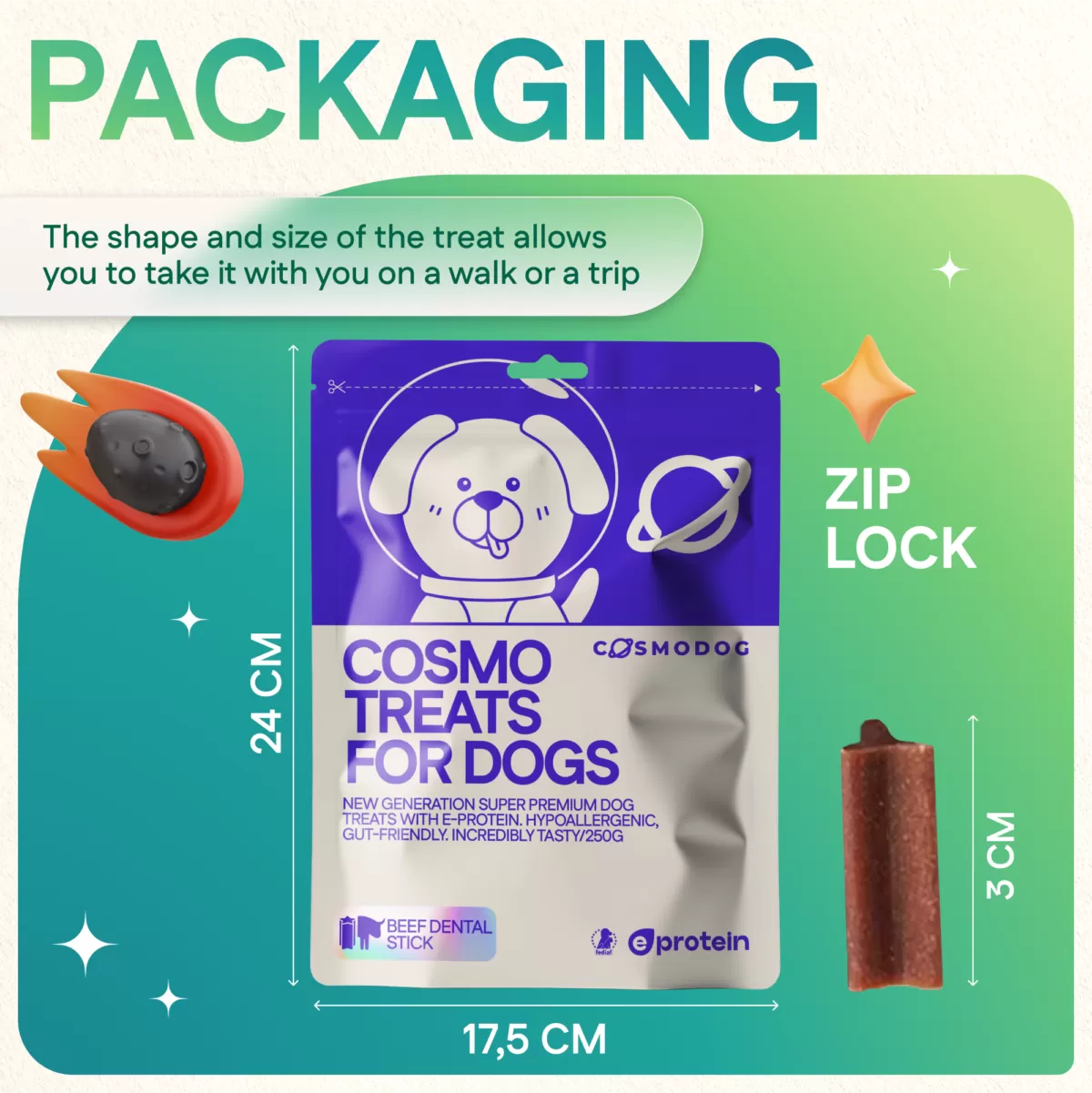 Dog Treats With Beef dental stick, 250g, E-Protein, Hypoallergenic