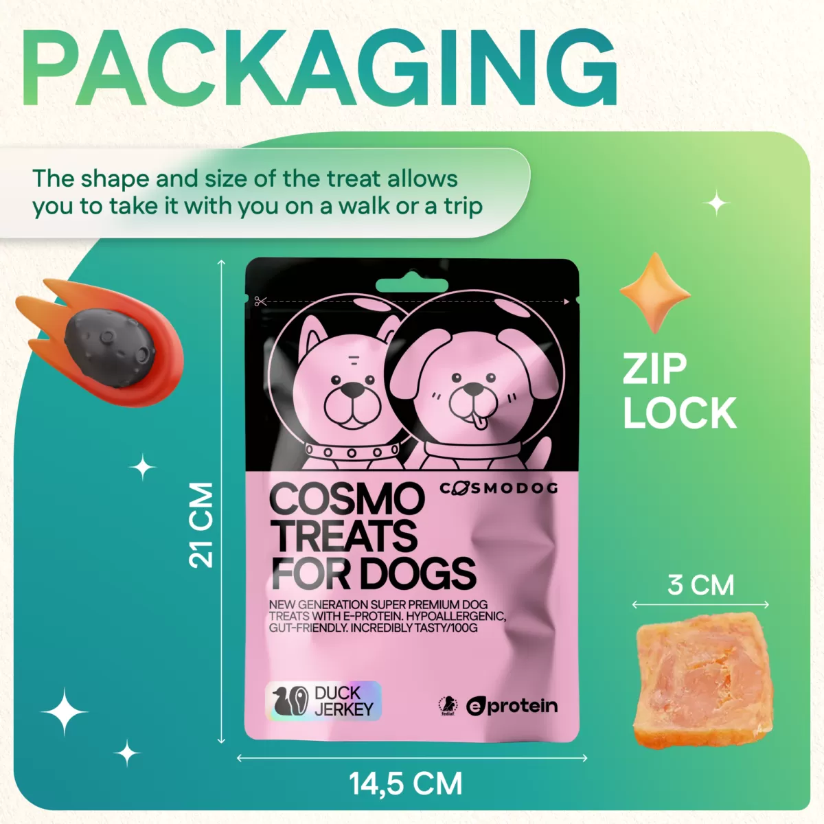 Dog Treats With Duck Jerky, 100g, E-Protein, Hypoallergenic