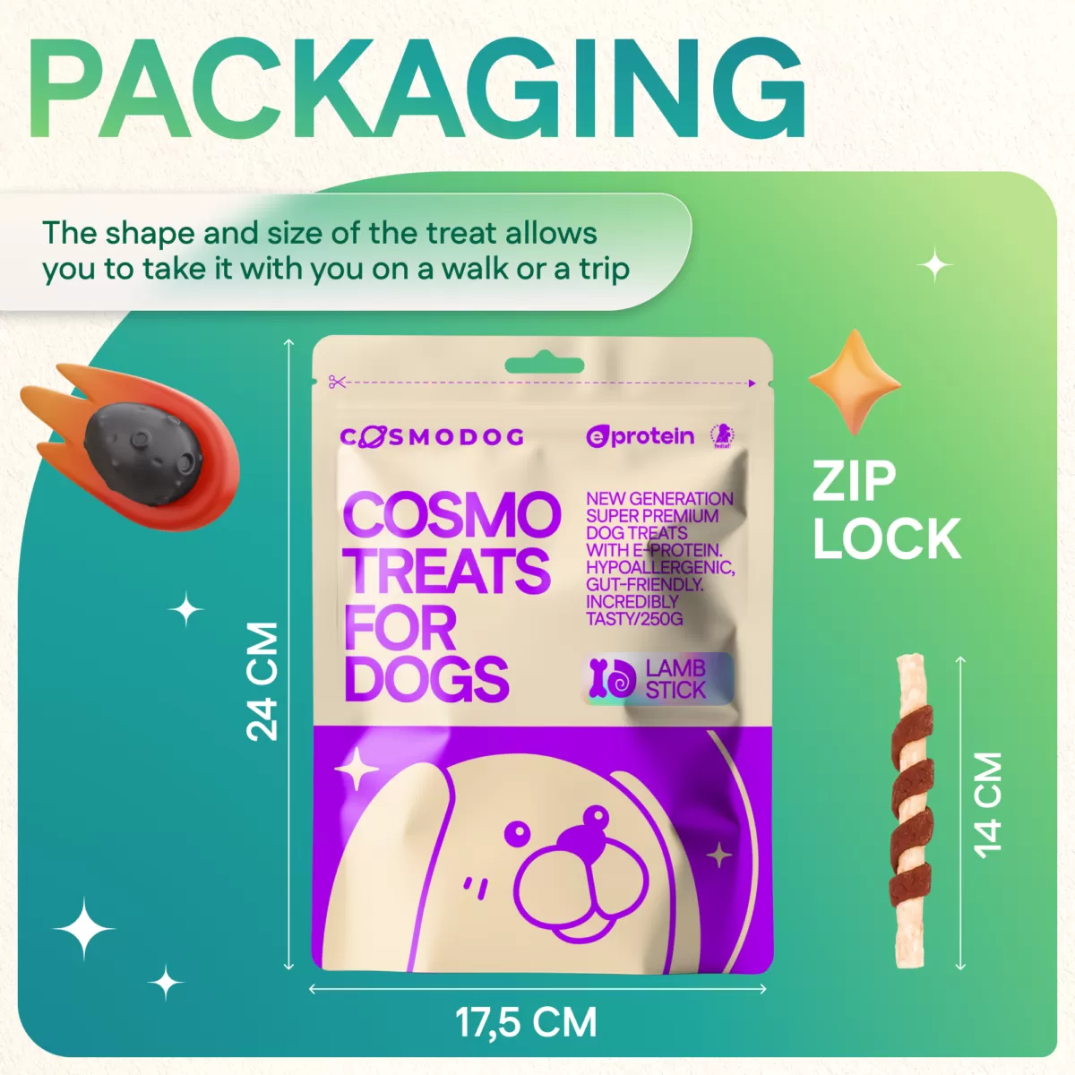 Dog Treats With Lamb Stick 250g, E-Protein, Hypoallergenic