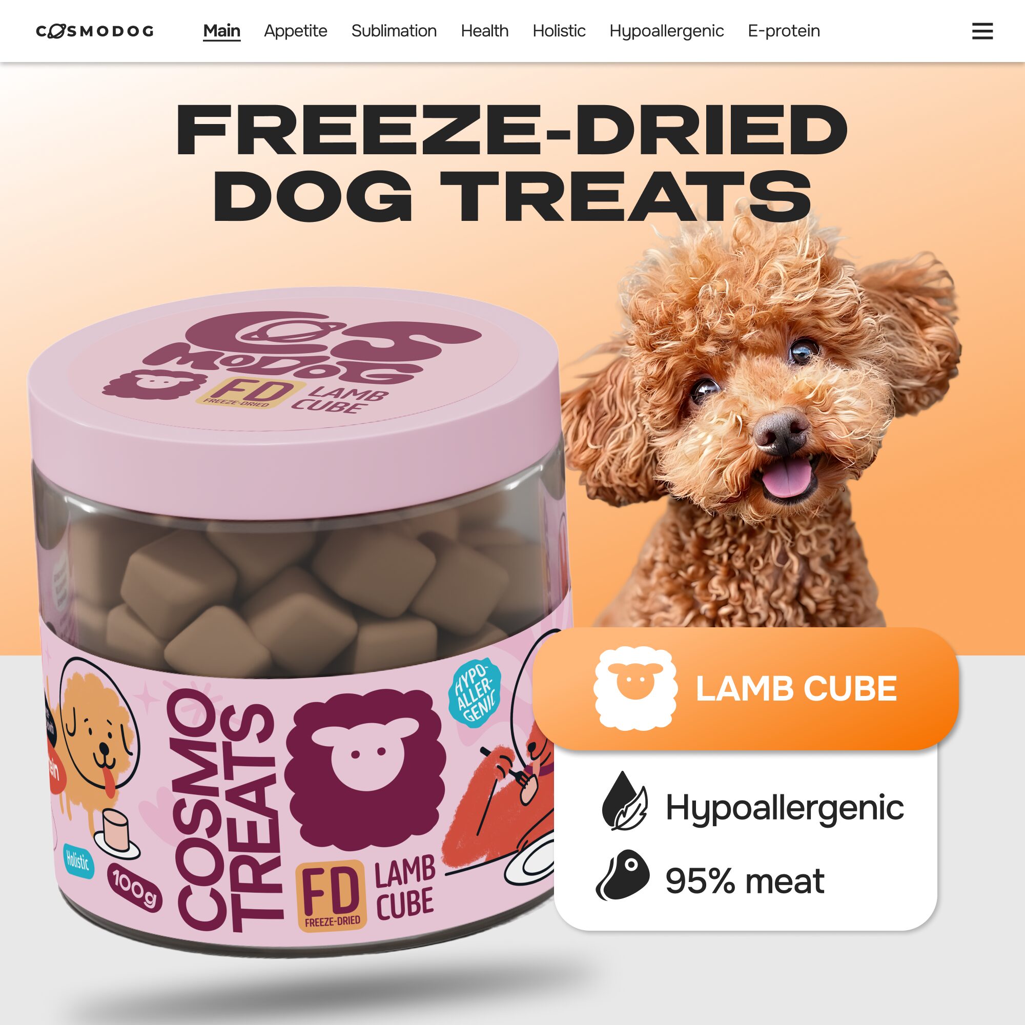 Cosmodog Freeze Dried Treats Lamb Cube 100 g
