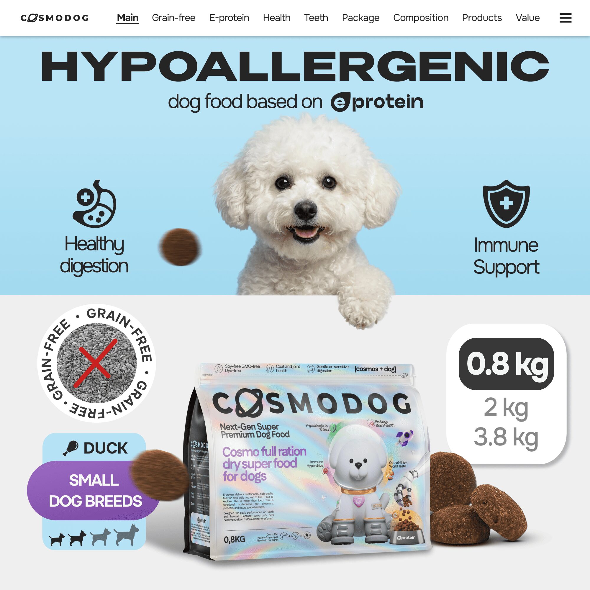 Cosmodog Dry Food Duck Grain Free Small breed 0.8 KG