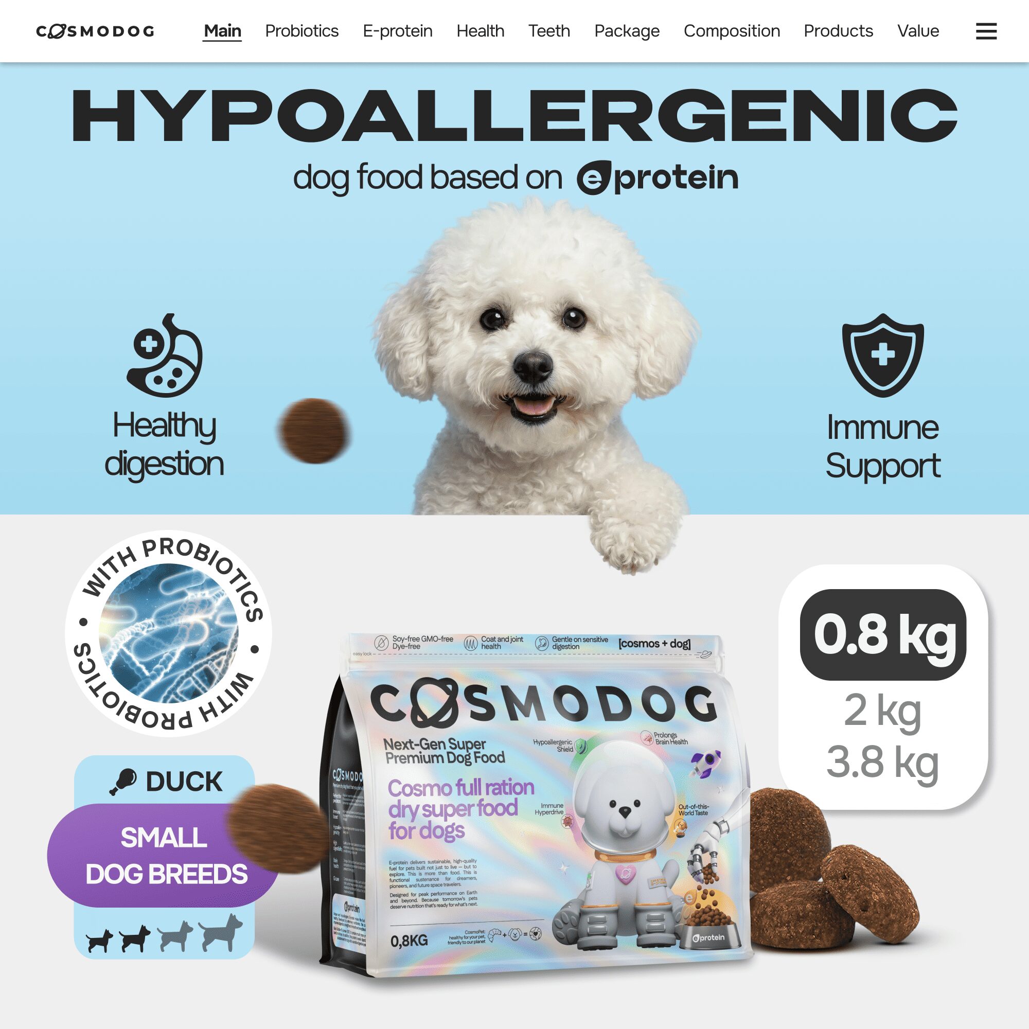 Cosmodog Dry Food Duck Probiotics Small breed 0.8 KG